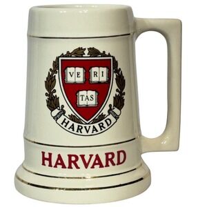 Harvard University Veritas Crest Beer Stein Mug Ceramic Gold Trim Cream